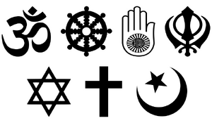The various icons of religions across modern humanity.